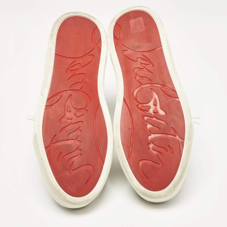 Pre Owned Christian Louboutin White/Black Graffiti Leather Aurelien High Top Sneakers Size 43.5