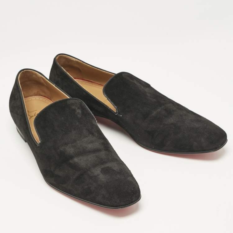 Pre Owned Christian Louboutin Black Suede Dandelion Loafers Size 45.5