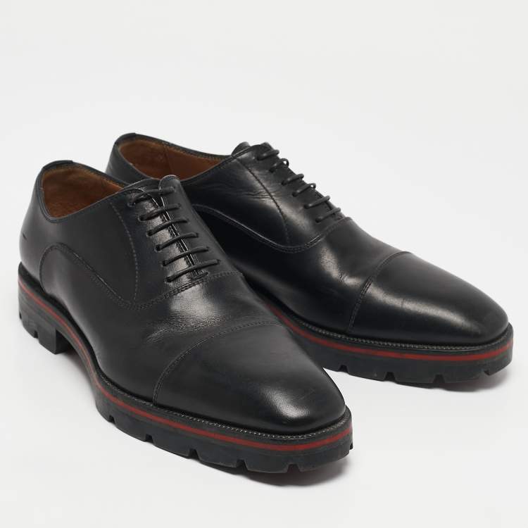 Pre Owned Christian Louboutin Black Leather Hubertus Lace Up Oxford Size 39