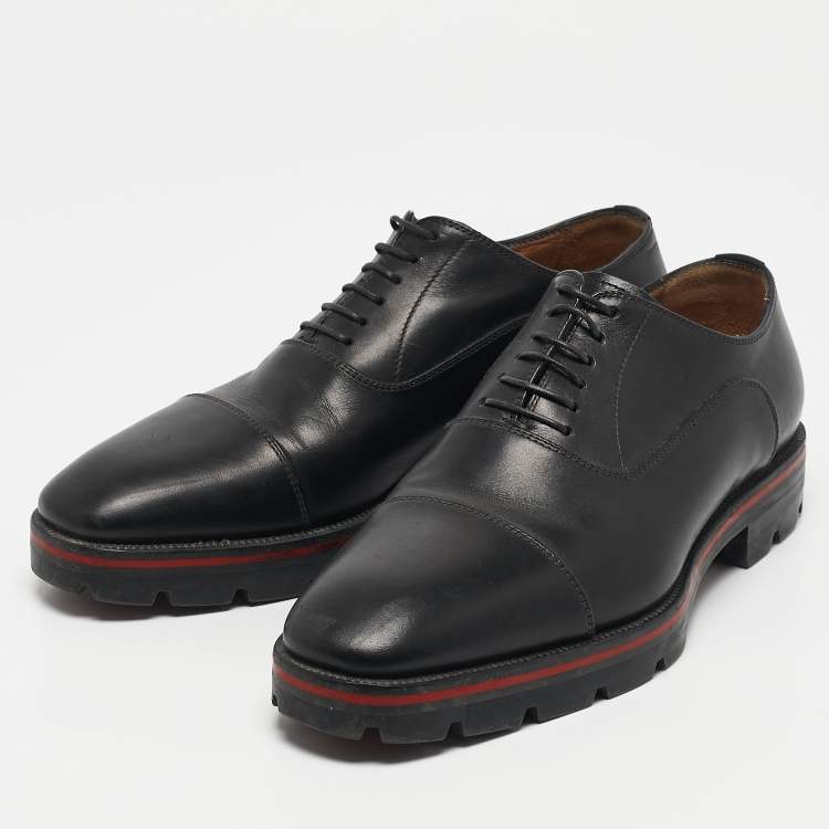 Pre Owned Christian Louboutin Black Leather Hubertus Lace Up Oxford Size 39