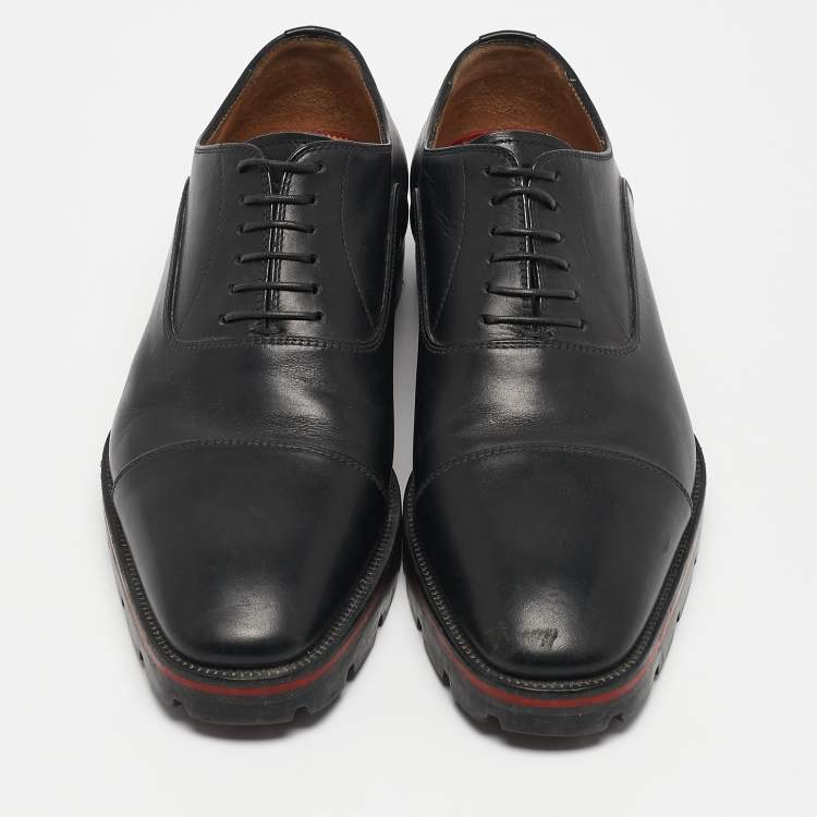 Pre Owned Christian Louboutin Black Leather Hubertus Lace Up Oxford Size 39