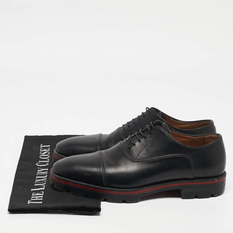 Pre Owned Christian Louboutin Black Leather Hubertus Lace Up Oxford Size 39
