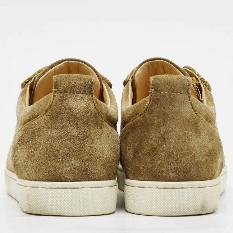 Pre Owned Christian Louboutin Green Suede Louis Junior Spikes Low Top Sneakers Size 40