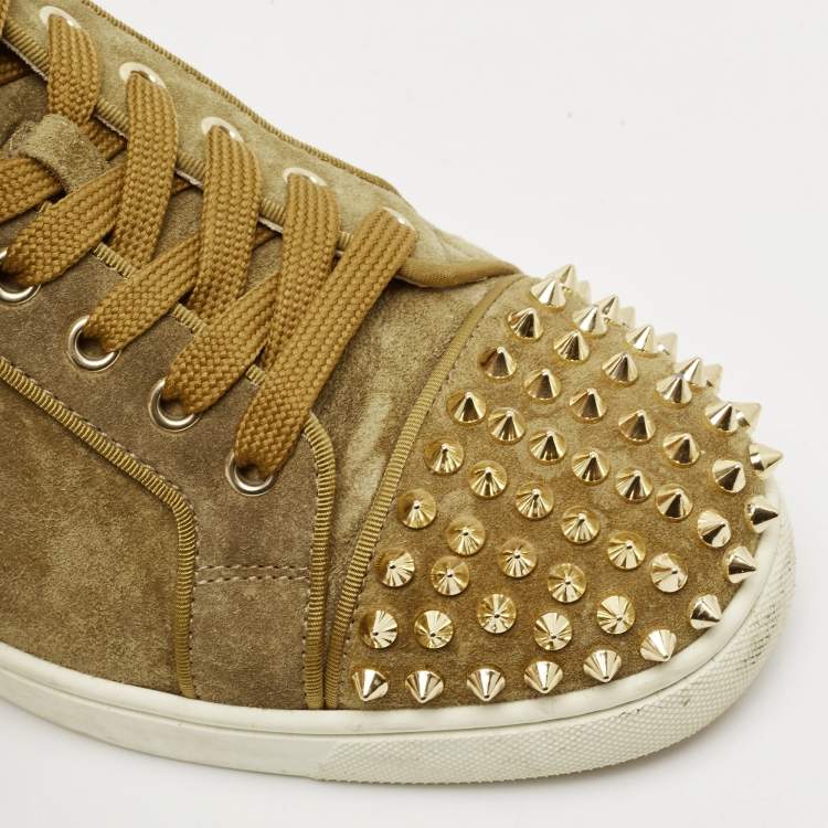 Pre Owned Christian Louboutin Green Suede Louis Junior Spikes Low Top Sneakers Size 40