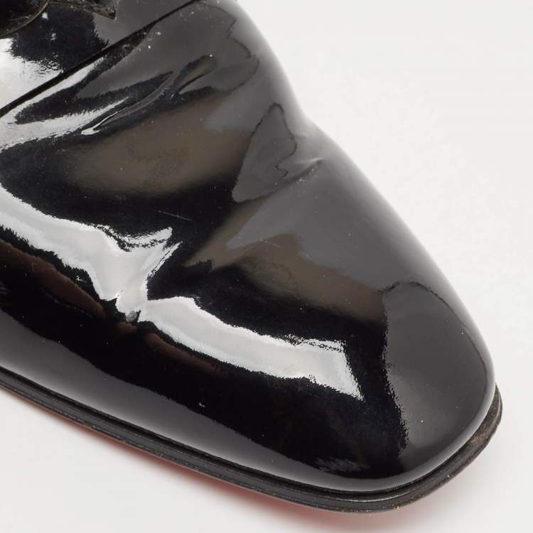 Pre Owned Christian Louboutin Black Patent Leather Dandelion Smoking Slippers Size 39