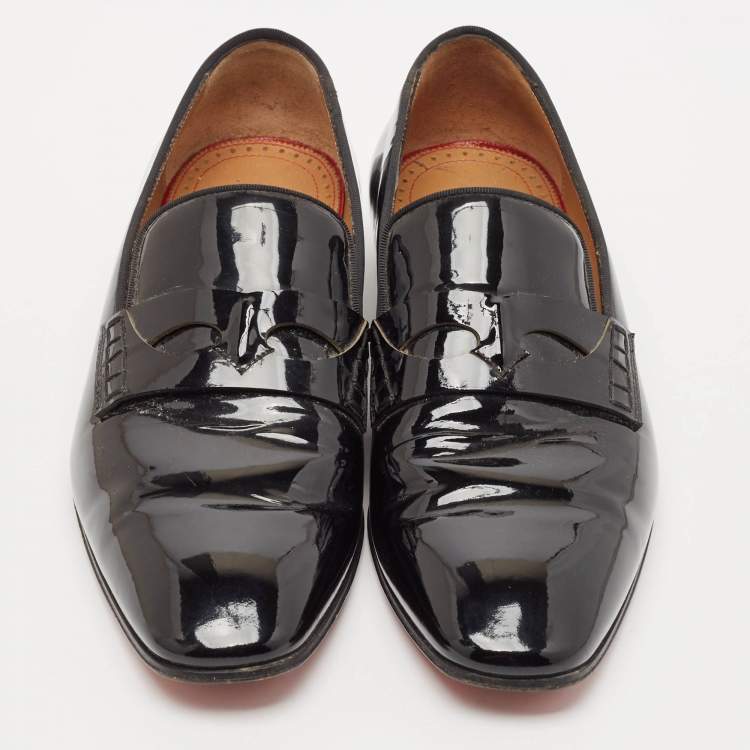 Pre Owned Christian Louboutin Black Patent Leather Dandelion Smoking Slippers Size 39