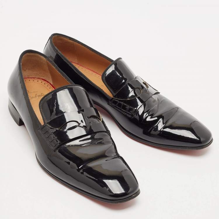 Pre Owned Christian Louboutin Black Patent Leather Dandelion Smoking Slippers Size 39
