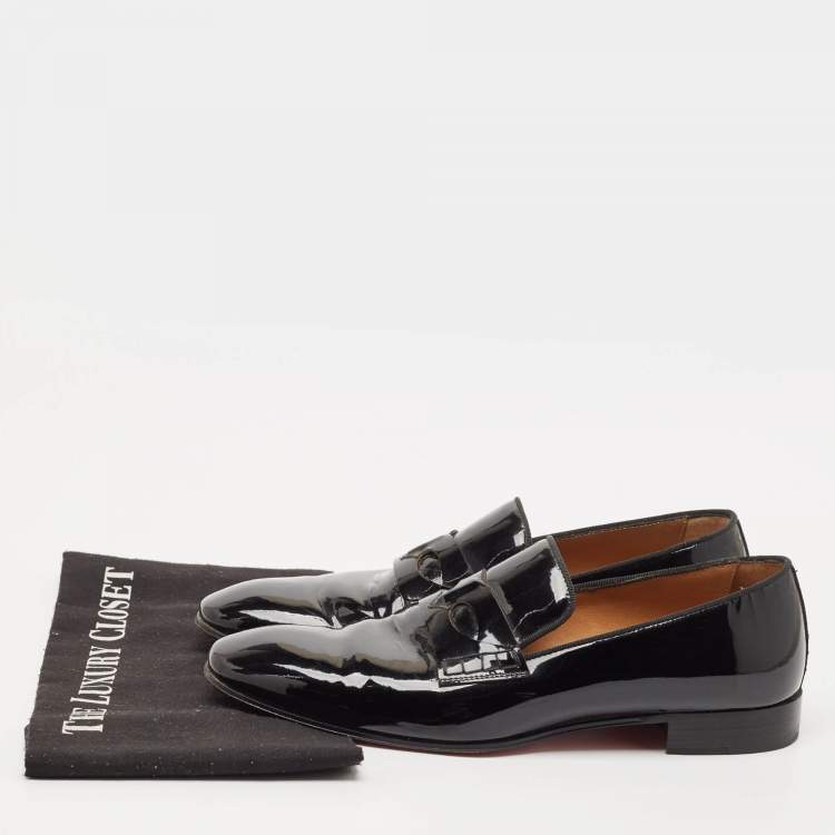 Pre Owned Christian Louboutin Black Patent Leather Dandelion Smoking Slippers Size 39