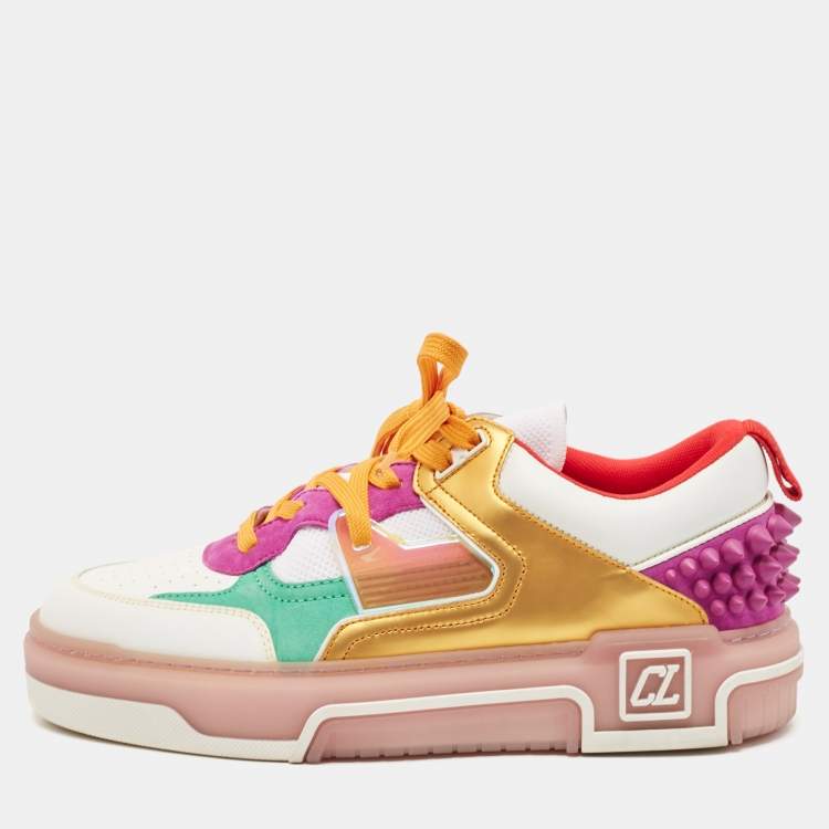 Pre Owned Christian Louboutin Multicolor Leather and Suede Astroloubi Low Top Sneakers Size 40