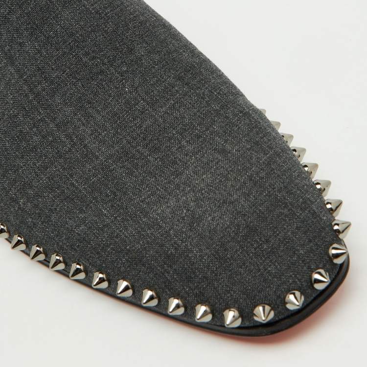Pre Owned Christian Louboutin Dark Grey Fabric Spikes Smoking Slippers Size 42