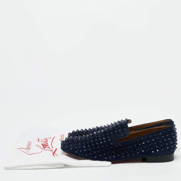 Pre Owned Christian Louboutin Navy Blue Suede Dandelion Spikes Smoking Slippers Size 41