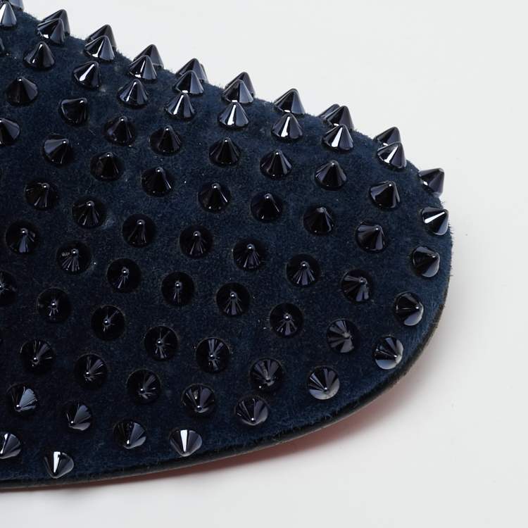 Pre Owned Christian Louboutin Navy Blue Suede Dandelion Spikes Smoking Slippers Size 41