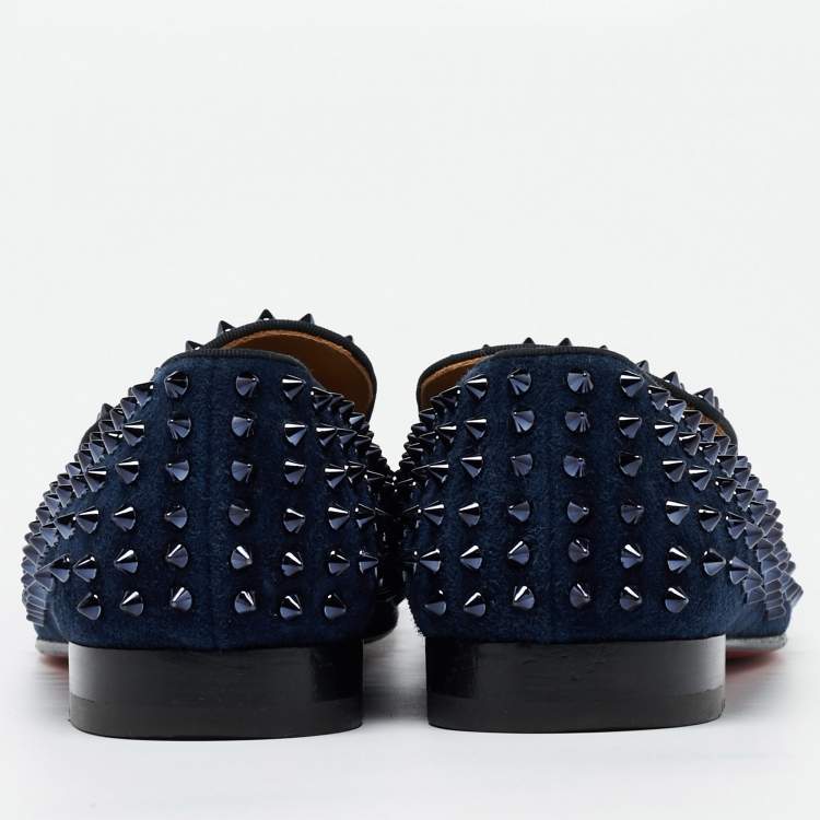 Pre Owned Christian Louboutin Navy Blue Suede Dandelion Spikes Smoking Slippers Size 41