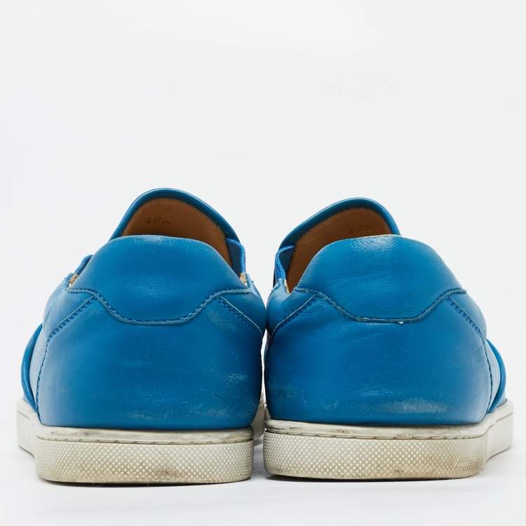 Pre Owned Christian Louboutin Blue Leather Boat Candy Skate Slip On Sneakers Size 40.5