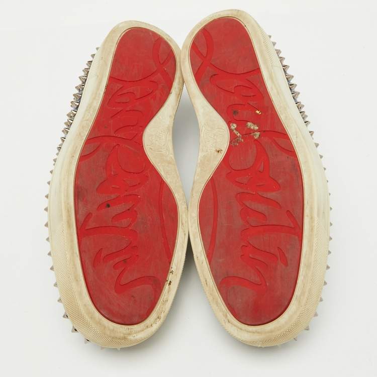 Pre Owned Christian Louboutin Blue Check Canvas Dandelion Spike Slip On Sneakers Size 41