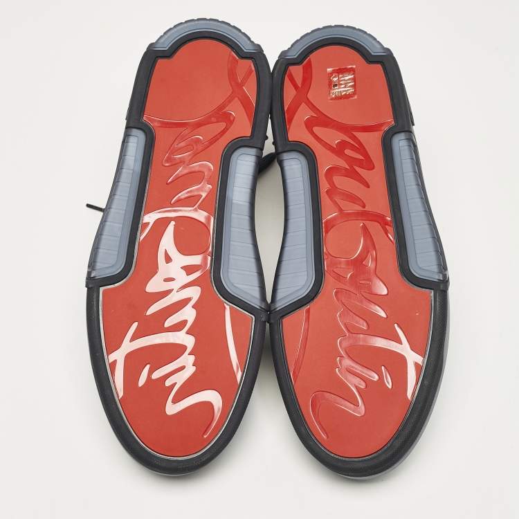 Pre Owned Christian Louboutin Navy Blue Leather and Suede Astroloubi Sneakers Size 46