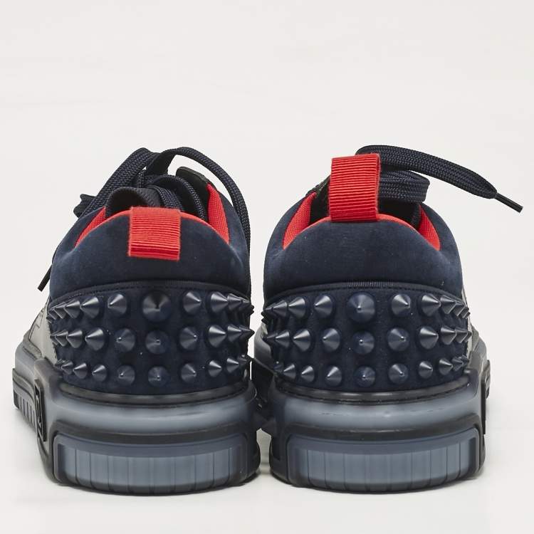 Pre Owned Christian Louboutin Navy Blue Leather and Suede Astroloubi Sneakers Size 46
