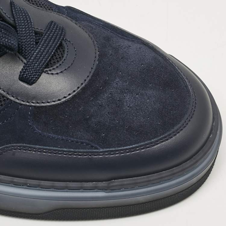 Pre Owned Christian Louboutin Navy Blue Leather and Suede Astroloubi Sneakers Size 46