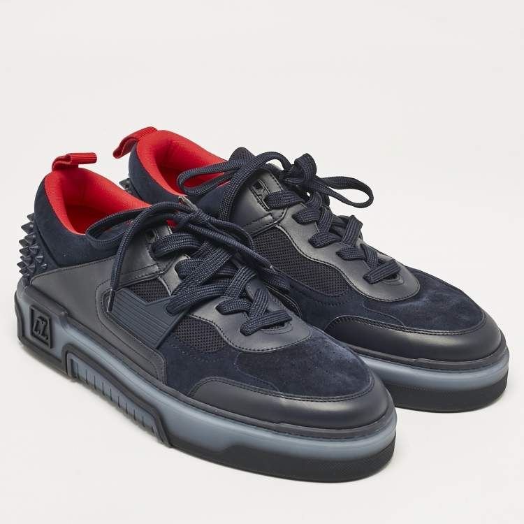 Pre Owned Christian Louboutin Navy Blue Leather and Suede Astroloubi Sneakers Size 46