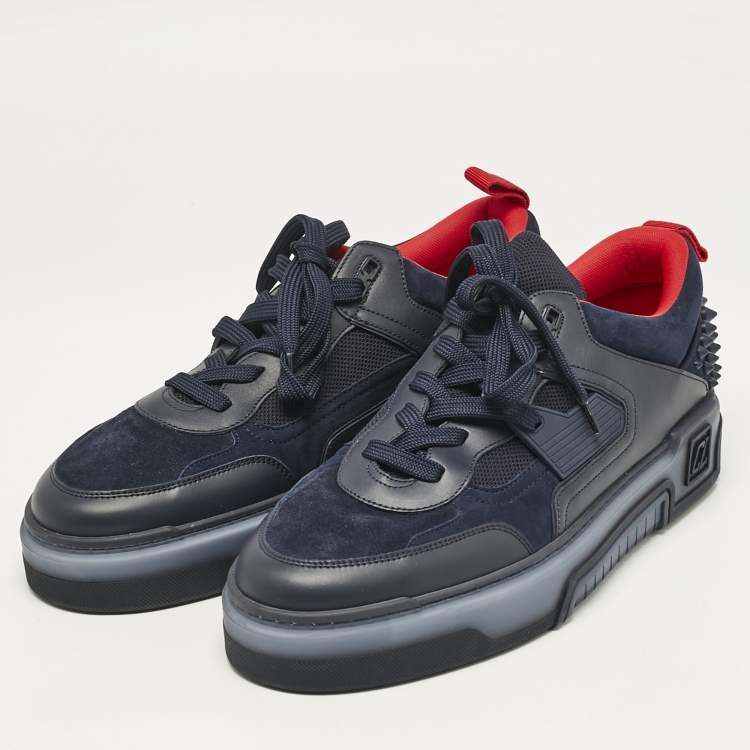 Pre Owned Christian Louboutin Navy Blue Leather and Suede Astroloubi Sneakers Size 46