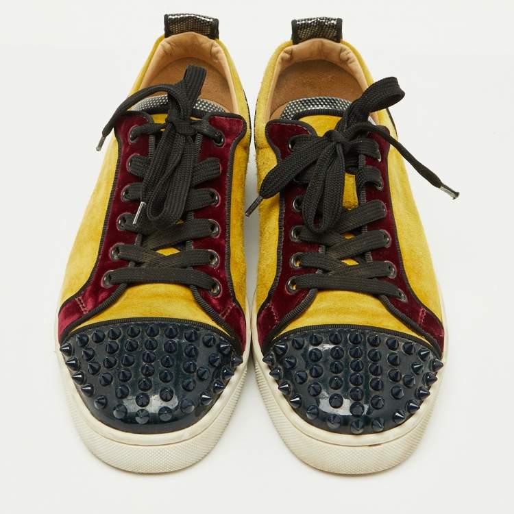 Pre Owned Christian Louboutin Multicolor Suede and Patent Leather Spikes Low Top Sneakers Size 40