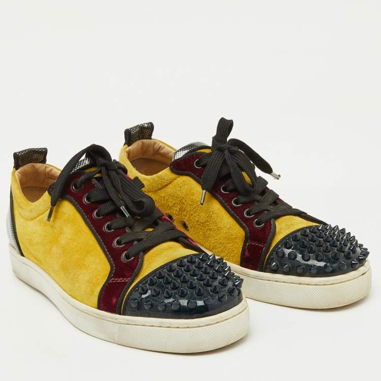 Pre Owned Christian Louboutin Multicolor Suede and Patent Leather Spikes Low Top Sneakers Size 40
