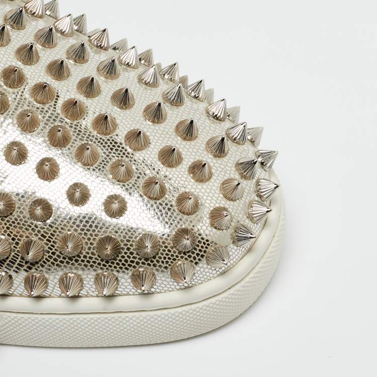 Pre Owned Christian Louboutin Metallic Silver Leather Roller Boat Slip On Sneakers Size 40