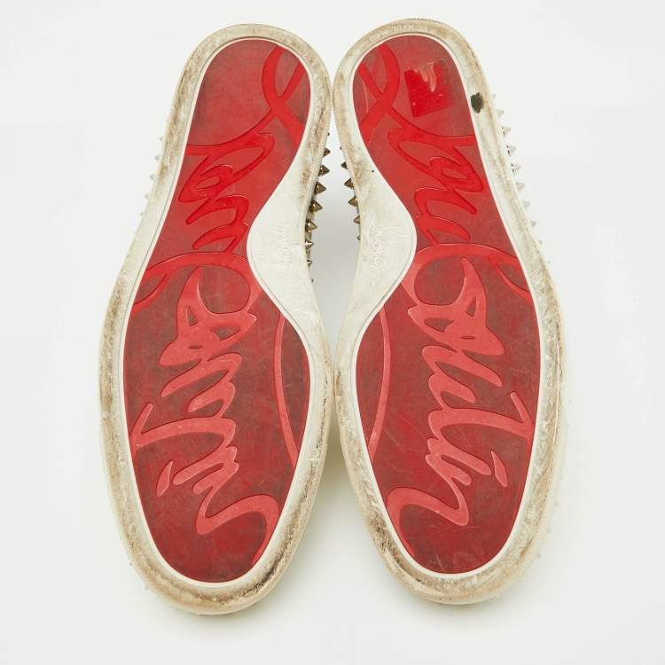 Pre Owned Christian Louboutin White/Grey Snakeskin Print Patent Leather Pik Boat Sneakers Size 40.5