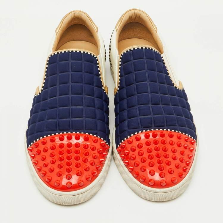 Pre Owned Christian Louboutin Multicolor Fabric and Leather Roller Boat Slip On Sneakers Size 40