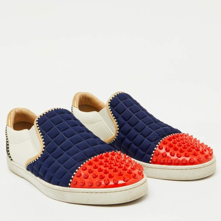 Pre Owned Christian Louboutin Multicolor Fabric and Leather Roller Boat Slip On Sneakers Size 40