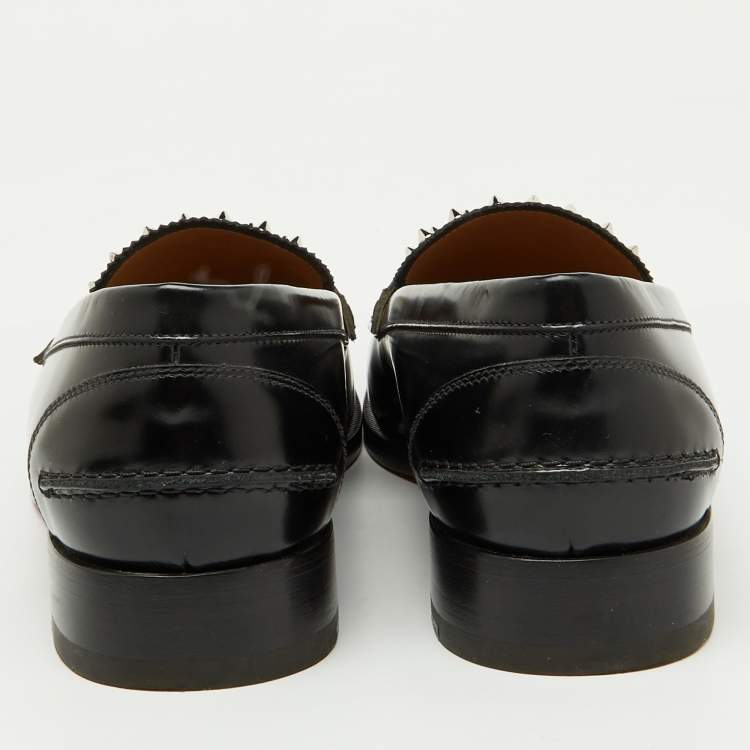 Pre Owned Christian Louboutin Black Leather Montezu Spikes Loafers Size 41
