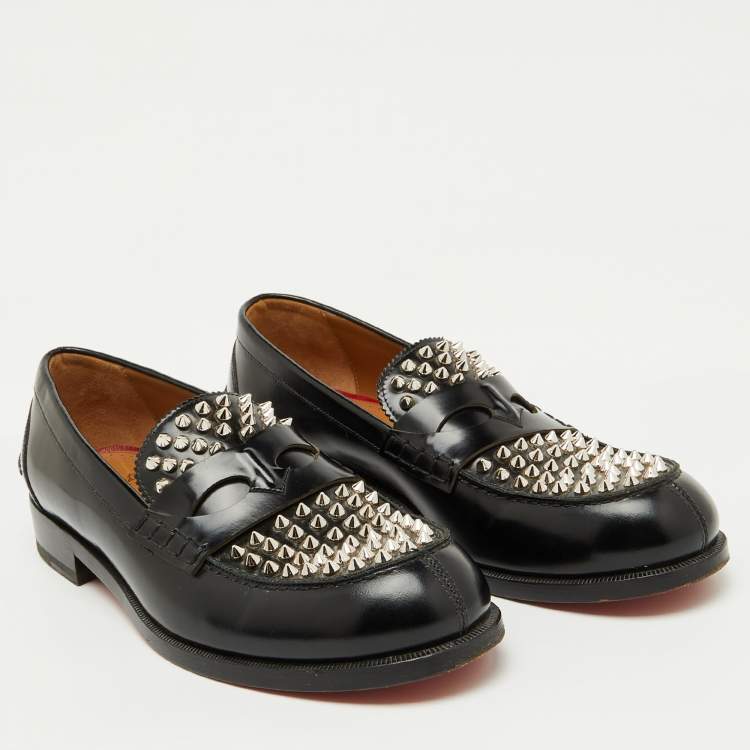 Pre Owned Christian Louboutin Black Leather Montezu Spikes Loafers Size 41