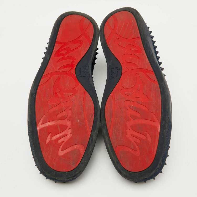 Pre Owned Christian Louboutin Blue Studded Suede Pik Boat Slip-On Sneakers Size 41