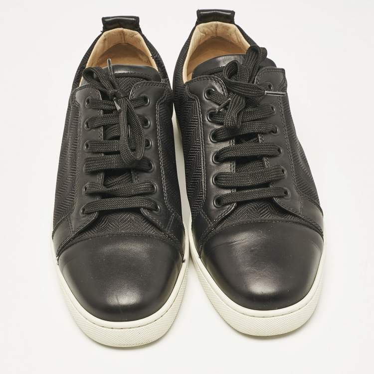 Pre Owned Christian Louboutin Black Canvas and Leather Rantulow Low Top Sneakers Size 42