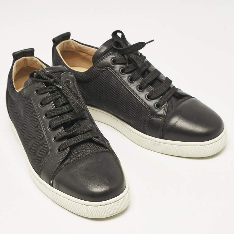 Pre Owned Christian Louboutin Black Canvas and Leather Rantulow Low Top Sneakers Size 42