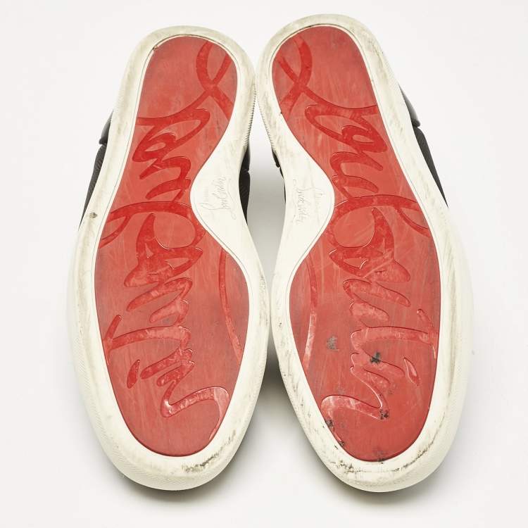Pre Owned Christian Louboutin Black Canvas and Leather Rantulow Low Top Sneakers Size 42