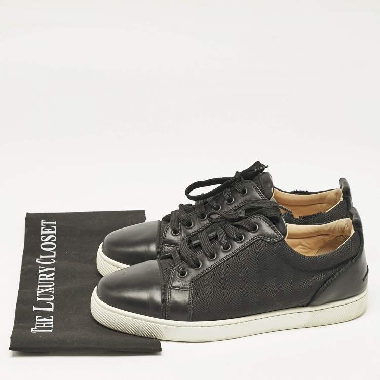 Pre Owned Christian Louboutin Black Canvas and Leather Rantulow Low Top Sneakers Size 42