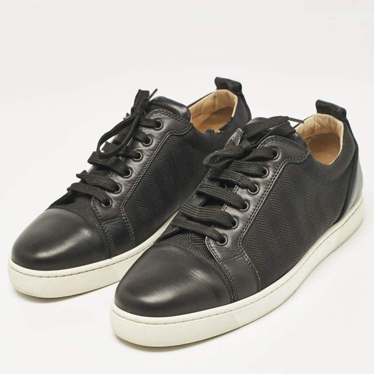 Pre Owned Christian Louboutin Black Canvas and Leather Rantulow Low Top Sneakers Size 42