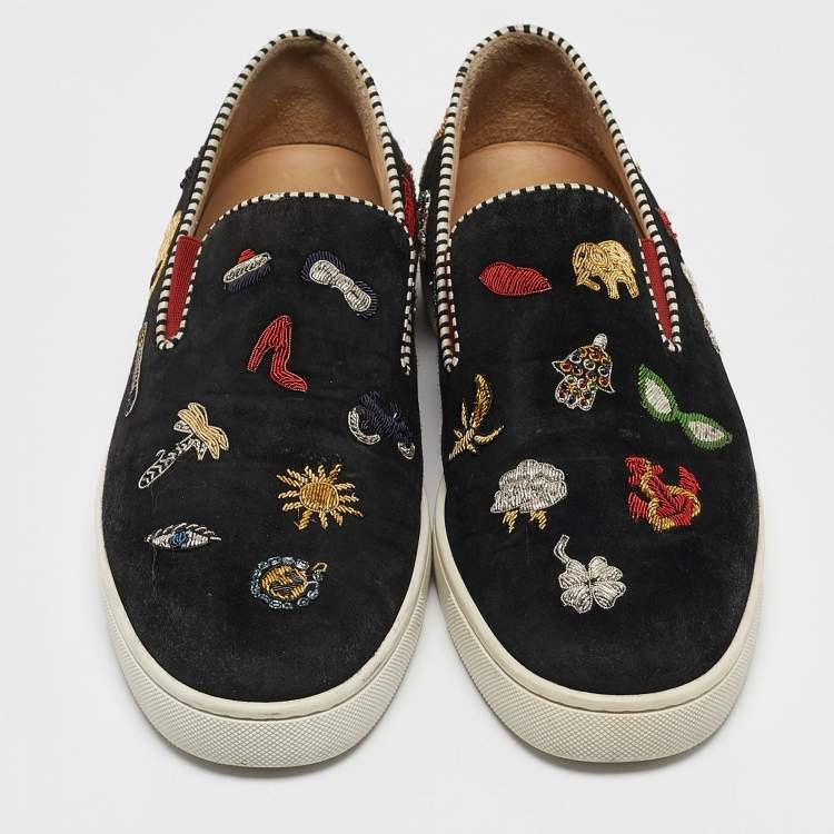 Pre Owned Christian Louboutin Black Suede Pik N Luck Slip On Sneakers Size 40.5