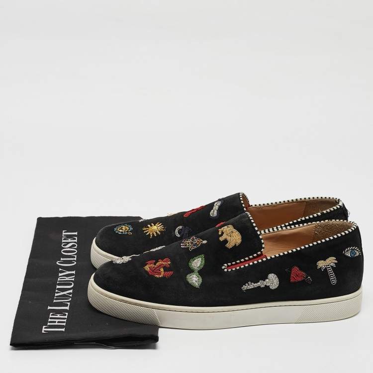 Pre Owned Christian Louboutin Black Suede Pik N Luck Slip On Sneakers Size 40.5