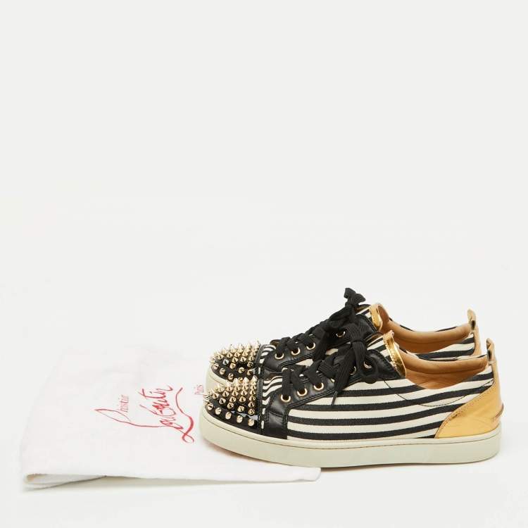 Pre Owned Christian Louboutin Multicolor Fabric and Leather Varsi Junior Spikes Low Sneakers Size 42