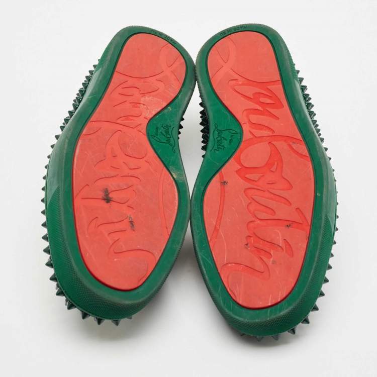 Pre Owned Christian Louboutin Green Suede Roller Boat Spike Slip On Sneakers Size 40.5