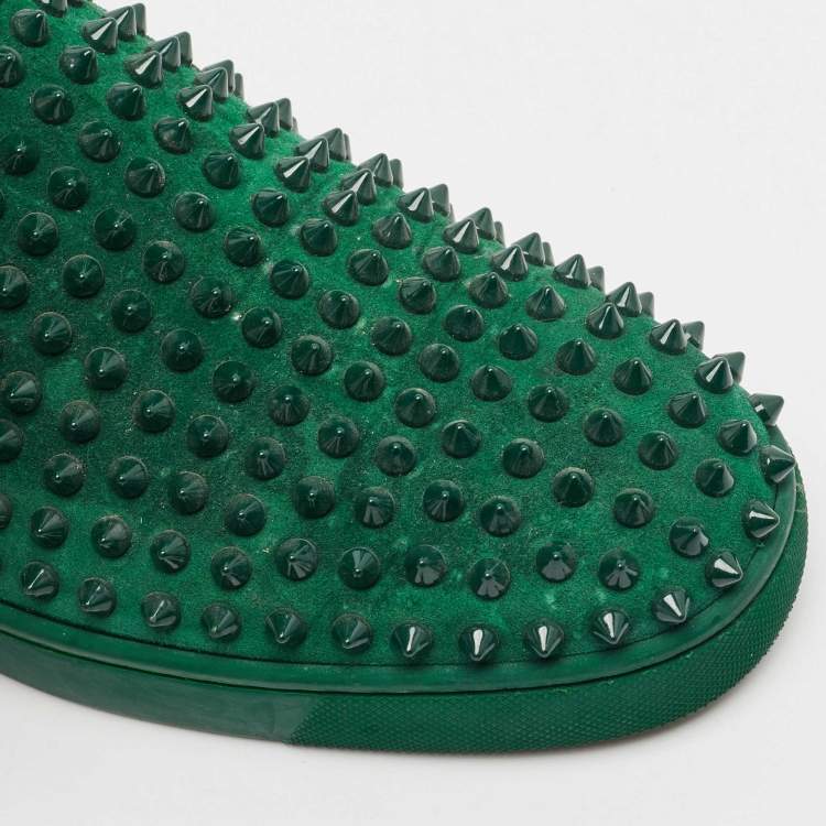 Pre Owned Christian Louboutin Green Suede Roller Boat Spike Slip On Sneakers Size 40.5