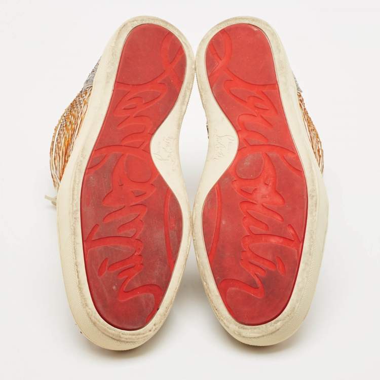 Pre Owned Christian Louboutin Metallic Mustard/Brown Python Leather Rantus Orlato High-Top Sneakers Size 39