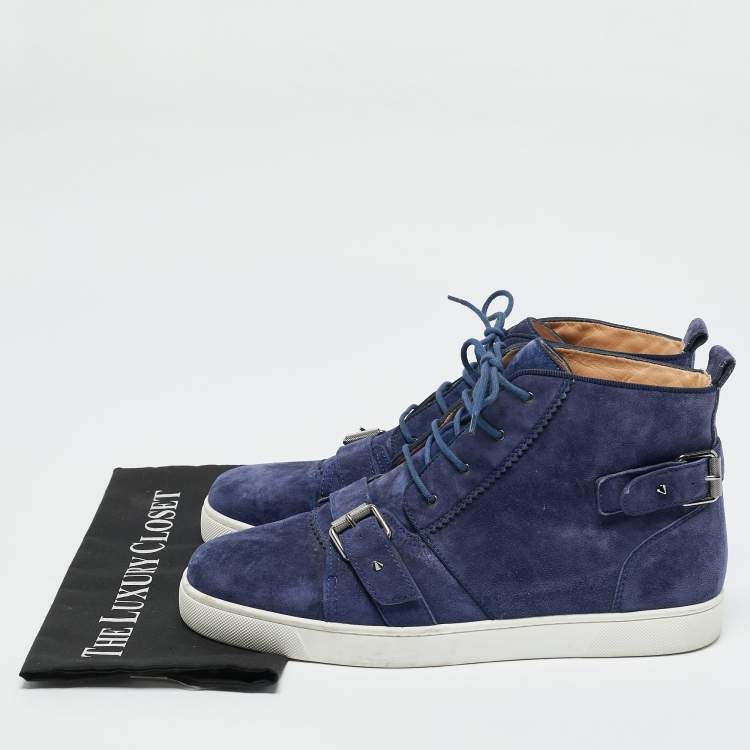 Pre Owned Christian Louboutin Dark Blue Suede Nono Strap Sneakers Size 45