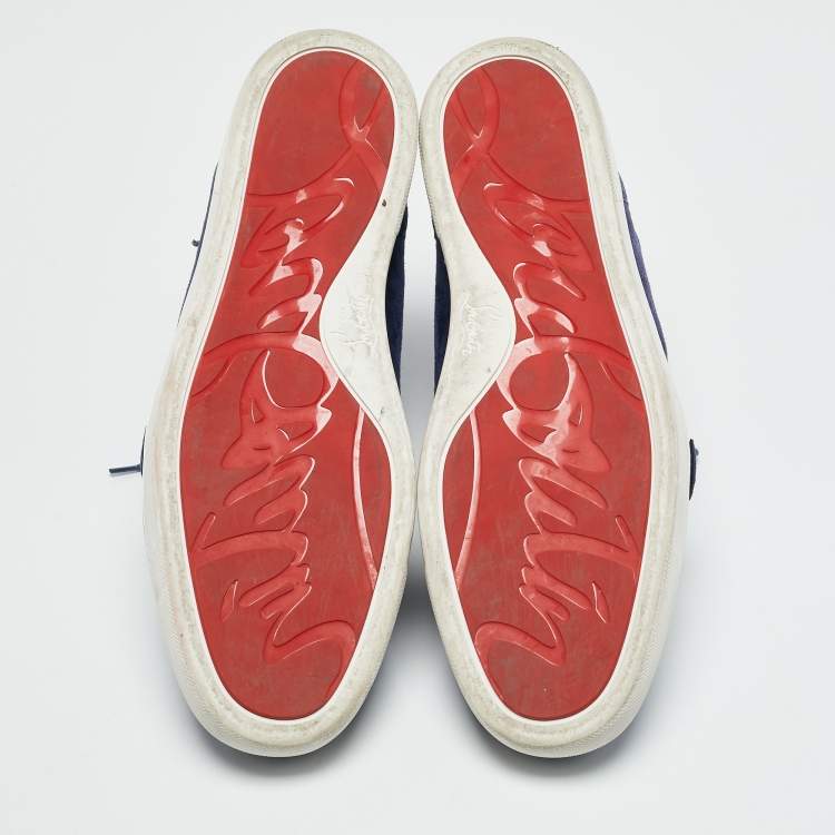 Pre Owned Christian Louboutin Dark Blue Suede Nono Strap Sneakers Size 45