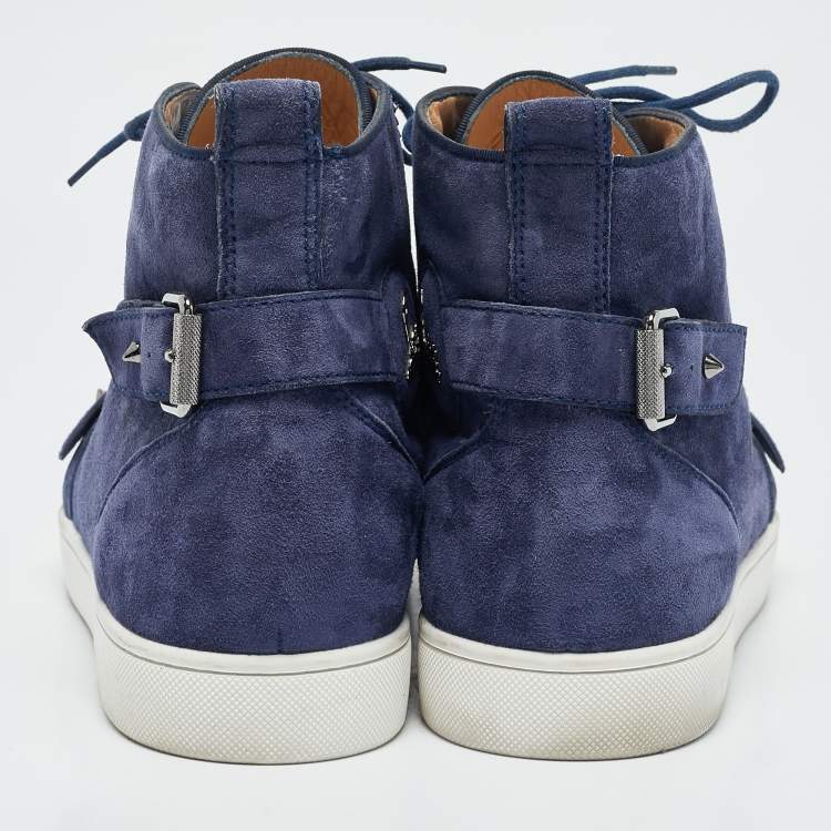 Pre Owned Christian Louboutin Dark Blue Suede Nono Strap Sneakers Size 45