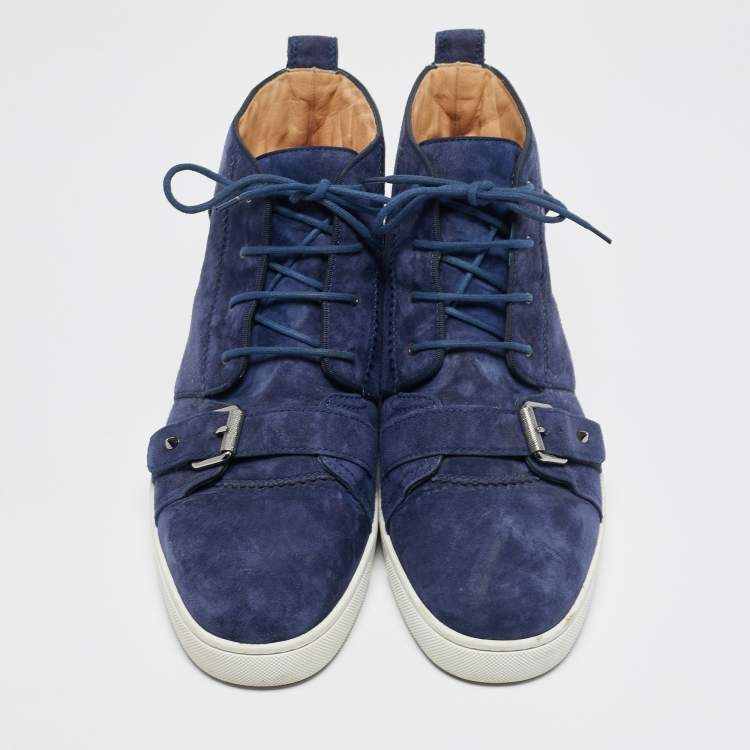 Pre Owned Christian Louboutin Dark Blue Suede Nono Strap Sneakers Size 45