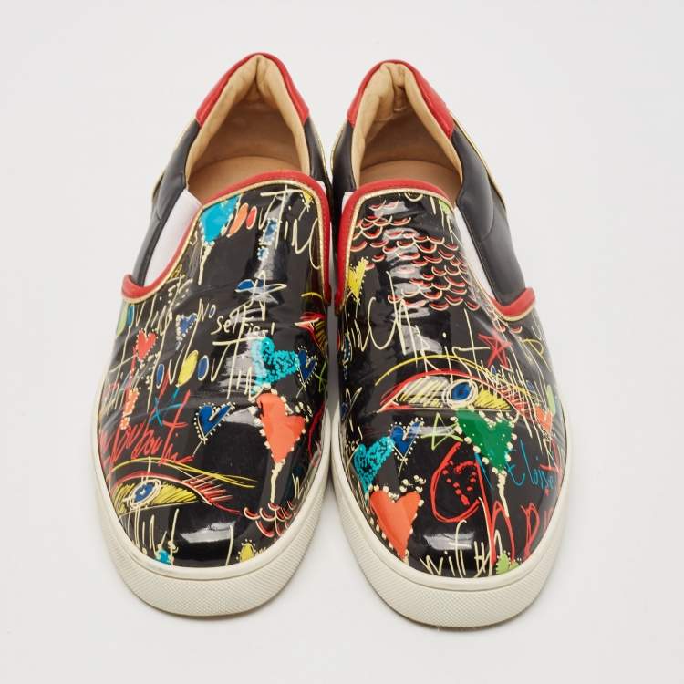 Pre Owned Christian Louboutin Multicolor Leather and Patent Graffiti Low Top Sneakers Size 45