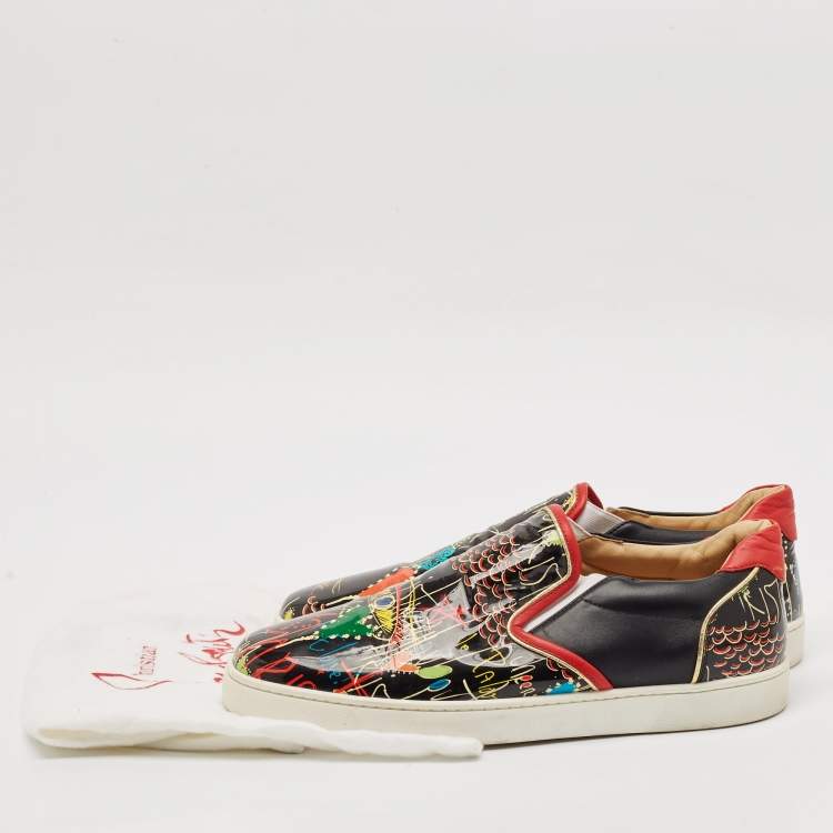Pre Owned Christian Louboutin Multicolor Leather and Patent Graffiti Low Top Sneakers Size 45